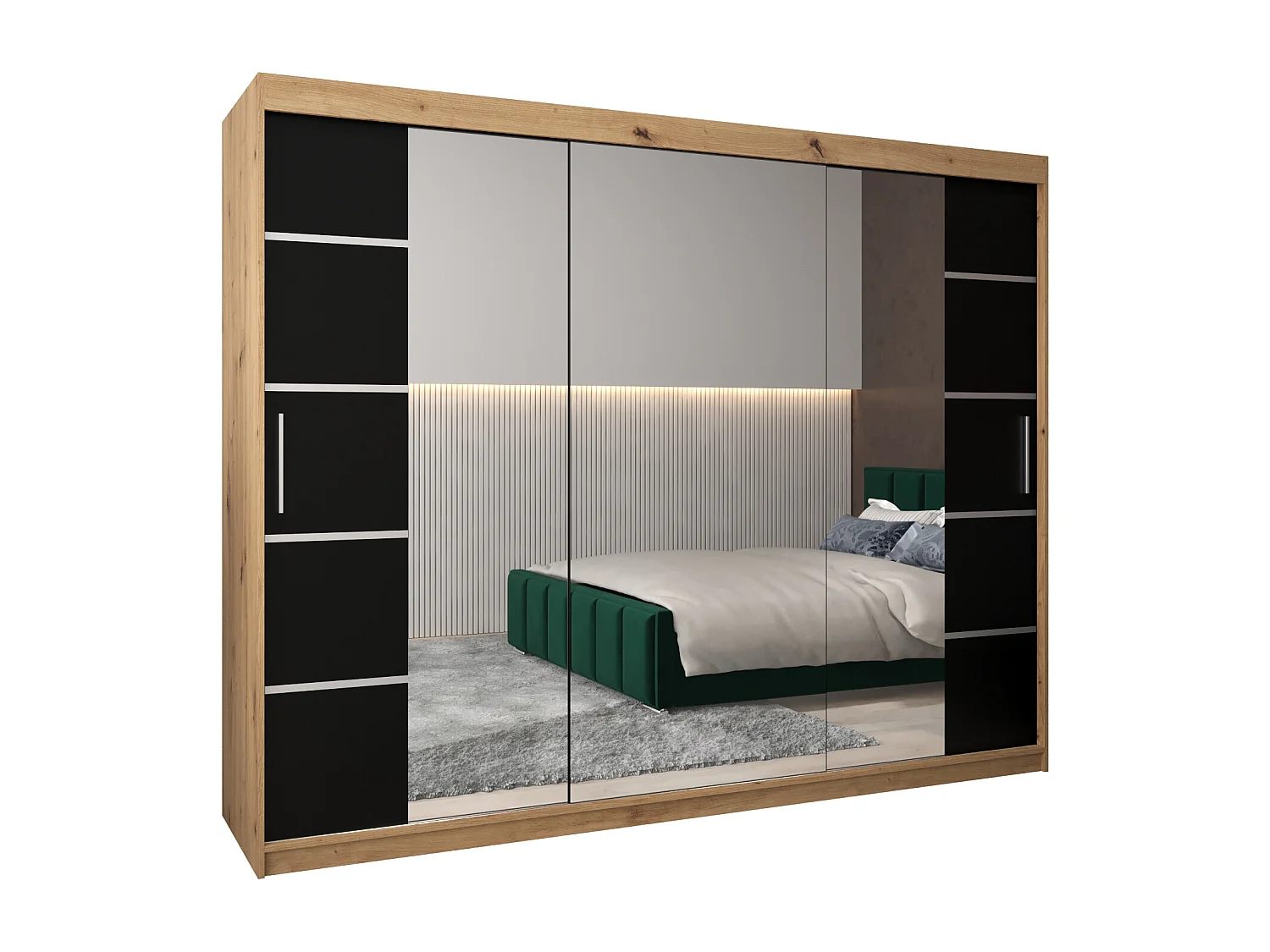 ARMOIRE VERONA 4 À PORTES COULISSANTES 200/250/62 3 Portes (Artisan/Noir)