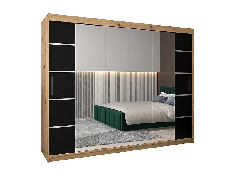 ARMOIRE VERONA 4 À PORTES COULISSANTES 200/250/62 3 Portes (Artisan/Noir)