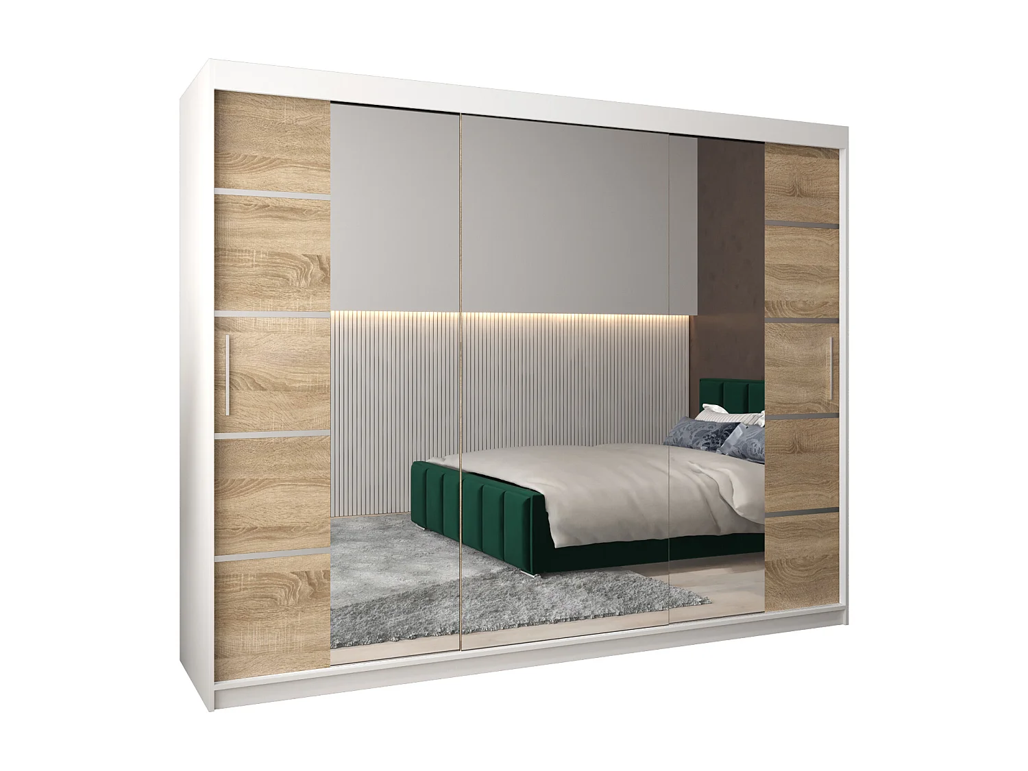 SCHWEBETÜRENSCHRANK VERONA 4 200/250/62 3-türig (Weiß/Sonoma)