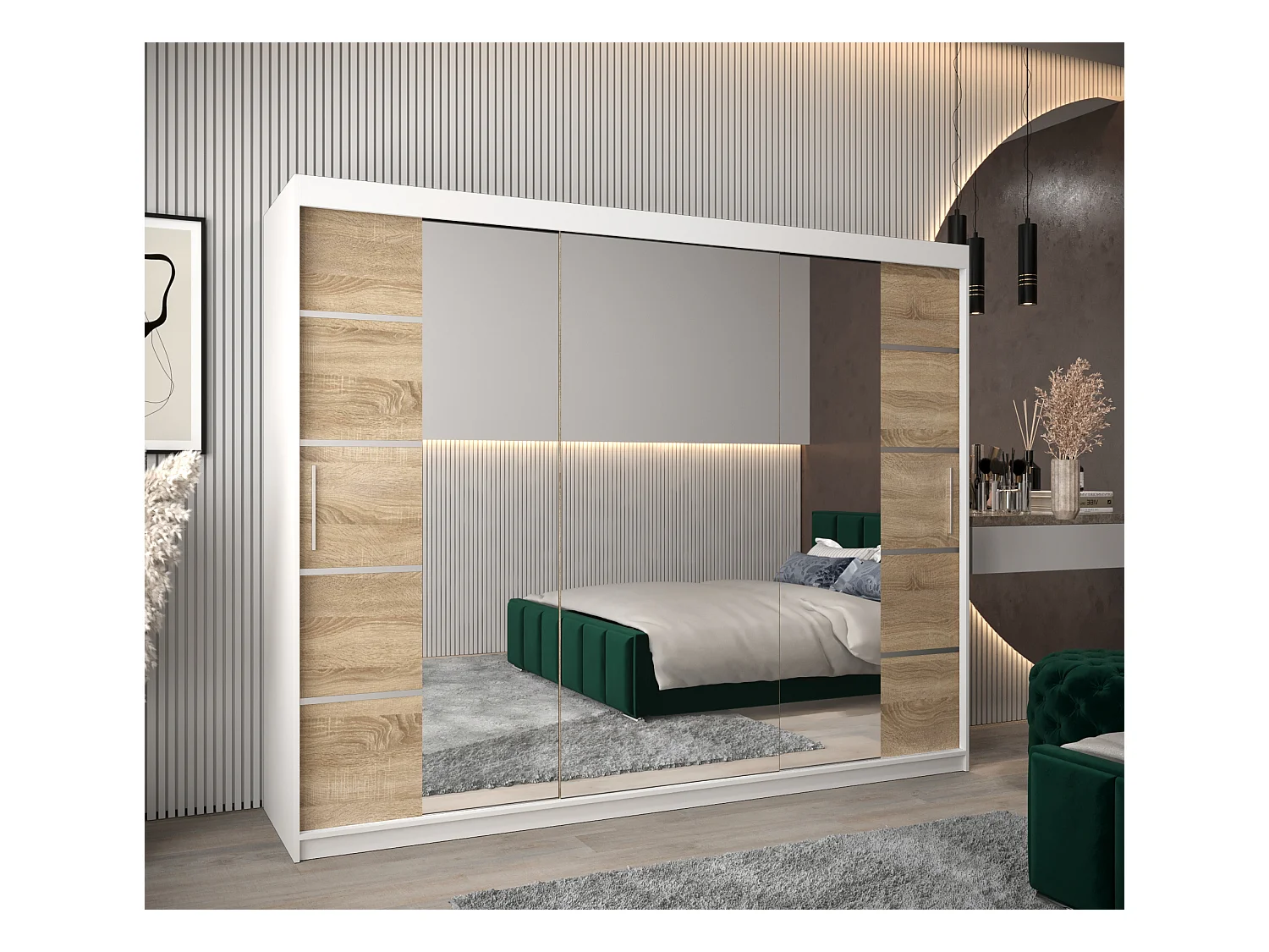 ARMOIRE VERONA 4 À PORTES COULISSANTES 200/250/62 3 Portes (Blanc/Sonoma)