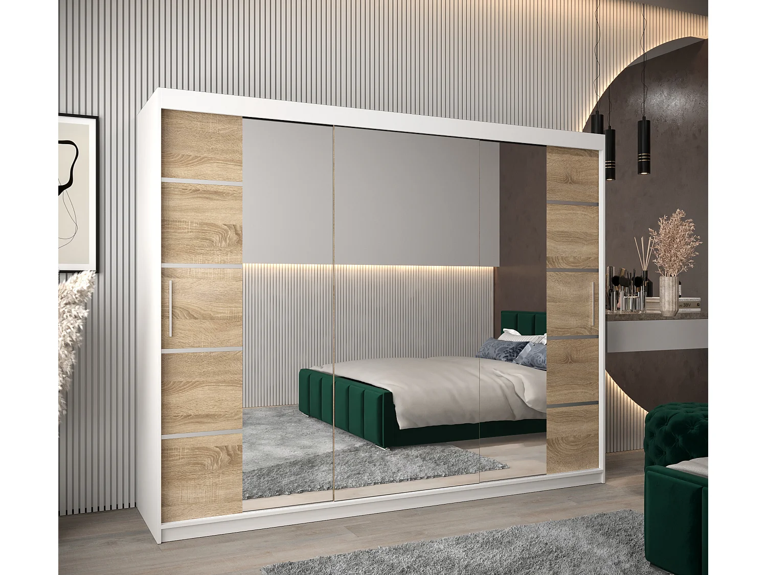 ARMOIRE VERONA 4 À PORTES COULISSANTES 200/250/62 3 Portes (Blanc/Sonoma)