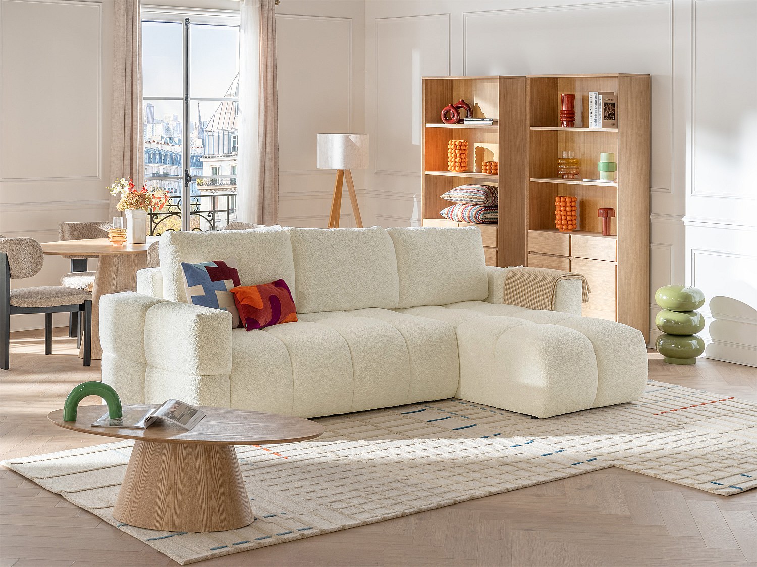 Ecksofa mit Schlaffunktion - Ecke wechselbar - Bouclé-Stoff - Beige - ISSOR günstig online kaufen