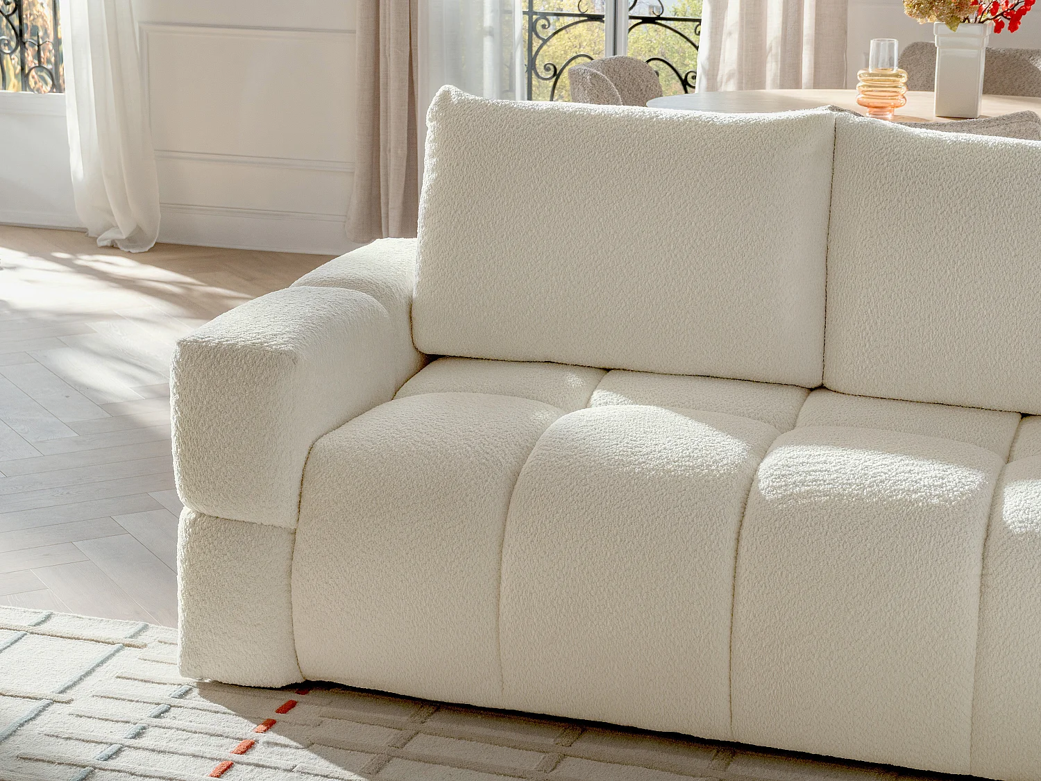 Ecksofa mit Schlaffunktion - Ecke wechselbar - Bouclé-Stoff - Beige - ISSORO II