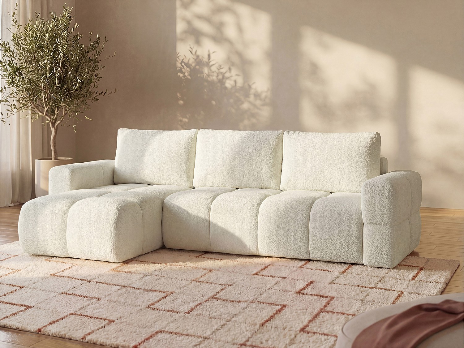 Ecksofa mit Schlaffunktion - Ecke wechselbar - Bouclé-Stoff - Beige - ISSOR günstig online kaufen
