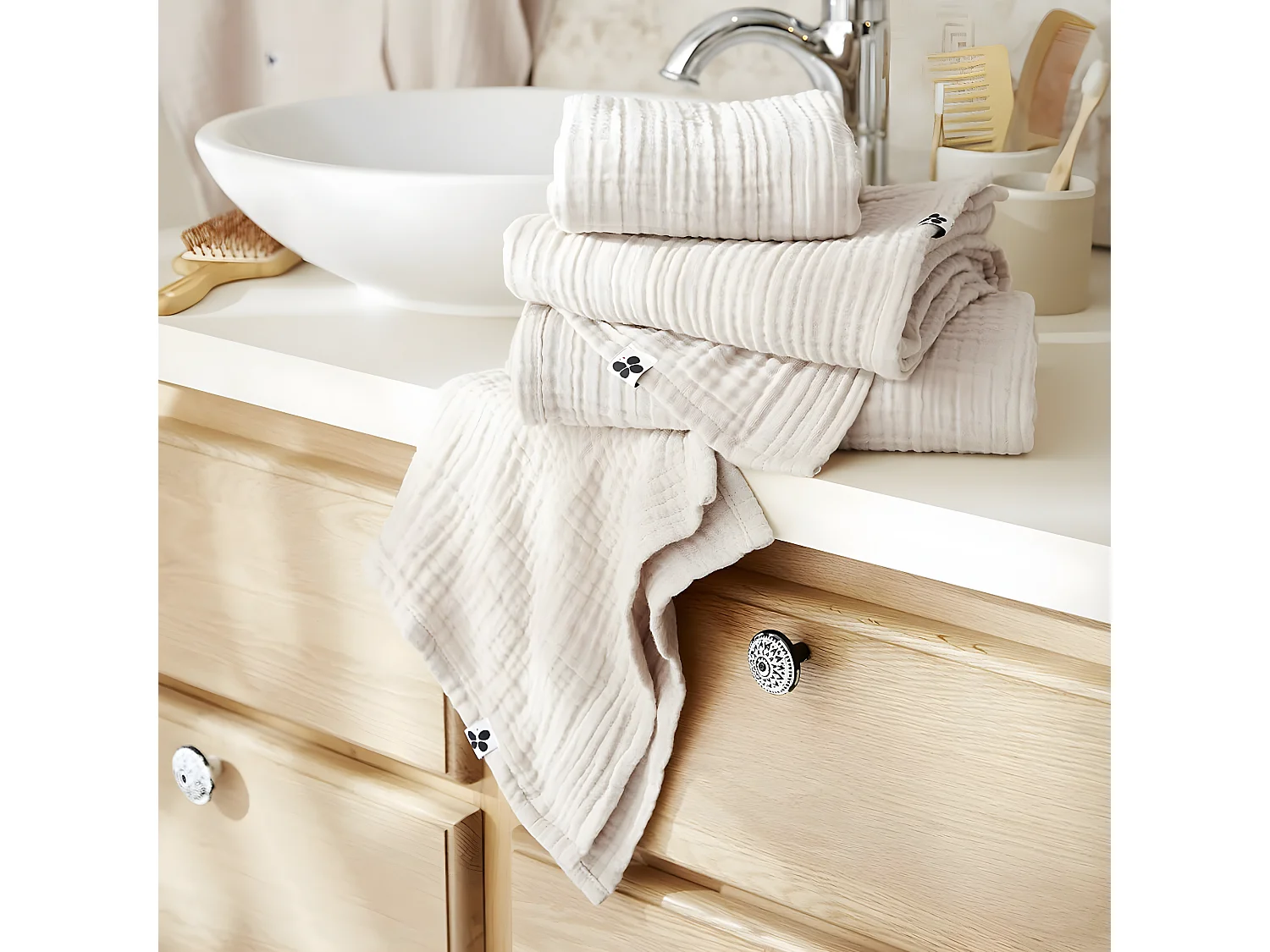 OUREA - Serviette de Bain 90x150cm Gaze de Coton Pampa