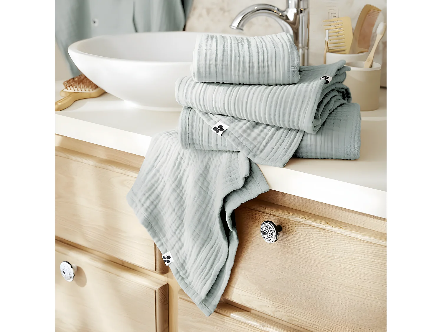 OUREA - Serviette de Bain 90x150cm Gaze de Coton Eucalyptus