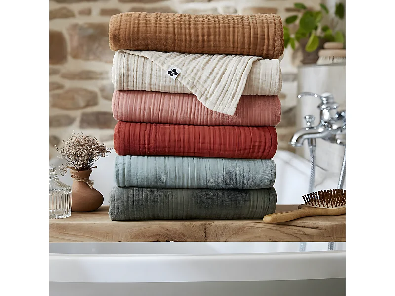 OUREA - Serviette de Bain 90x150cm Gaze de Coton Camel