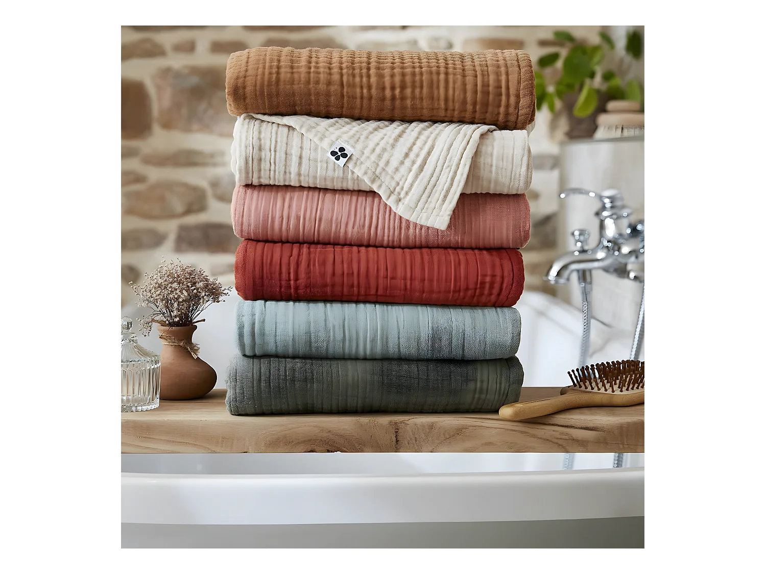 OUREA - Serviette de Bain 90x150cm Gaze de Coton Camel