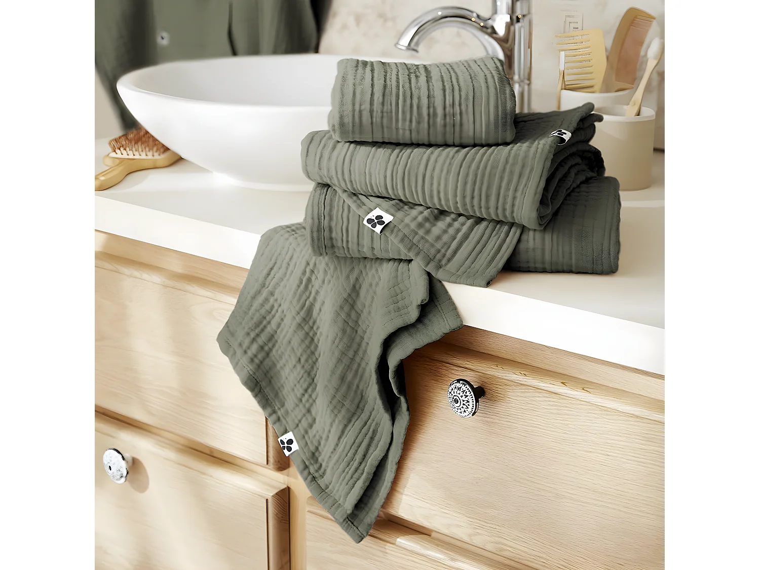 OUREA - Serviette de Douche 70x130cm Gaze de Coton Romarin