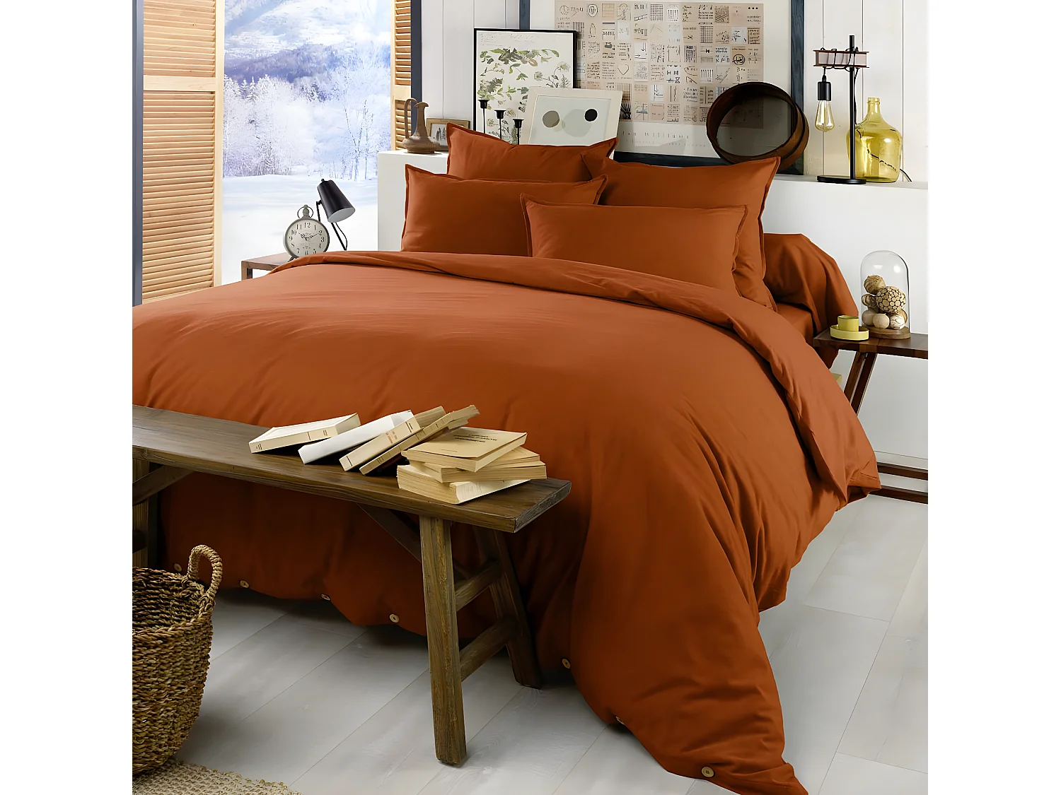 HEDDA - Drap Plat 240x300cm Flanelle de Coton Coloris Tomette