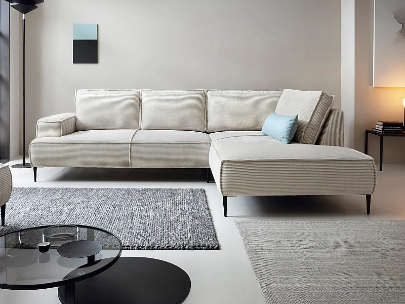 Großes Ecksofa - Ecke rechts - Cord - Beige - GINETO