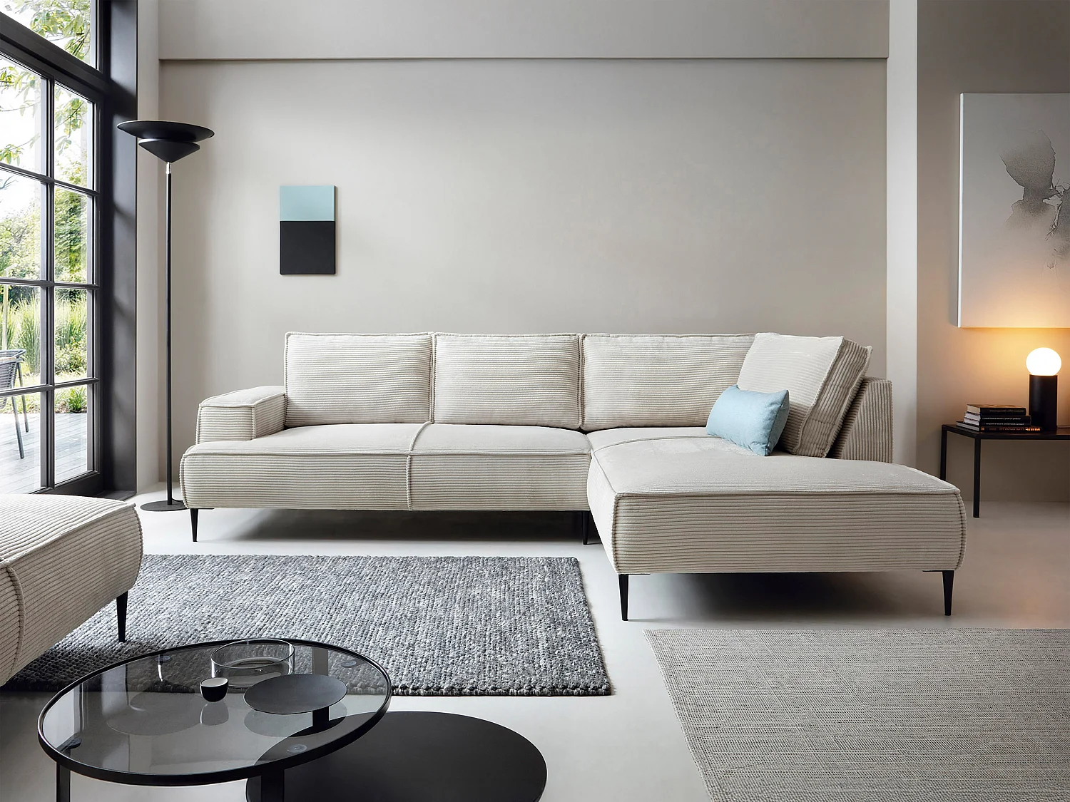 Großes Ecksofa - Ecke rechts - Cord - Beige - GINETO