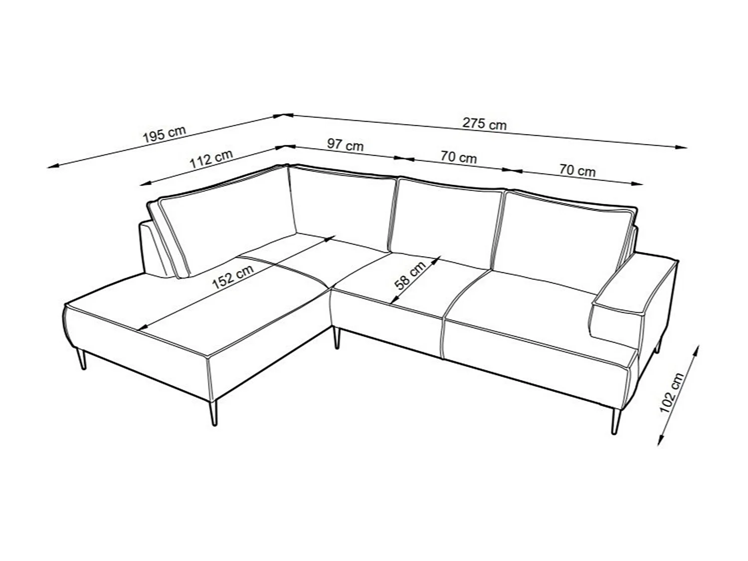 Großes Ecksofa - Ecke rechts - Cord - Beige - GINETO