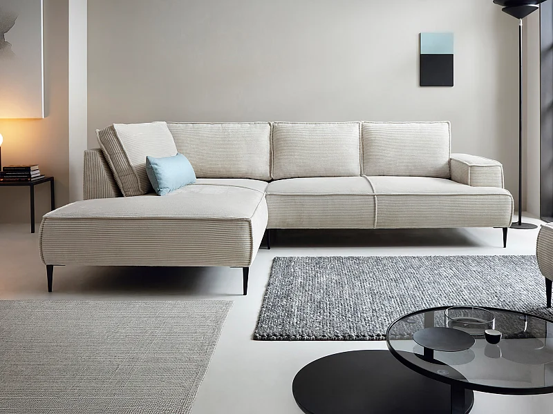 Großes Ecksofa - Ecke links - Cord - Beige - GINETO