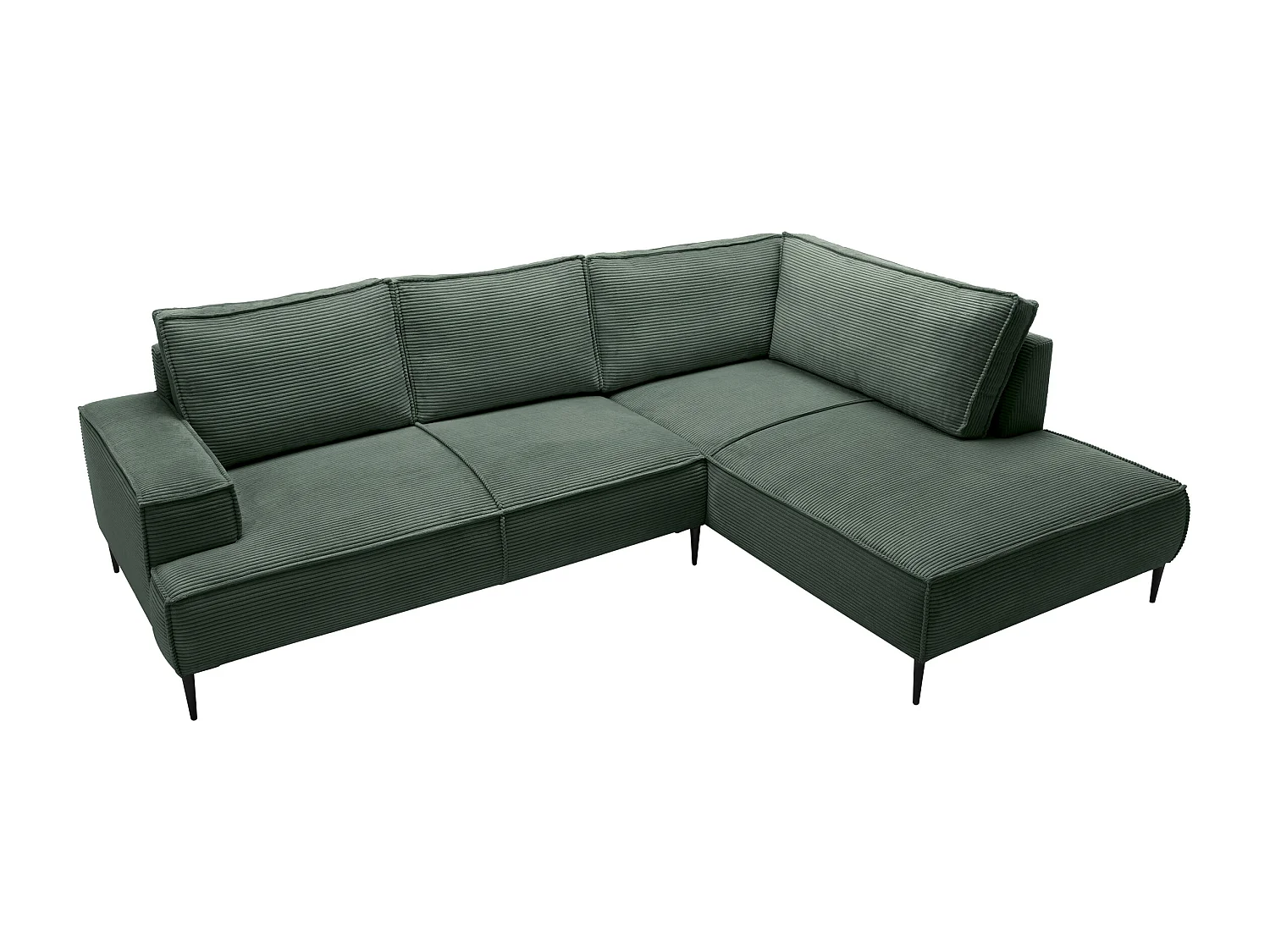 Kanapa narożna prawostronna dużych rozmiarów ze sztruksu w butelkowej zieleni - GINETO