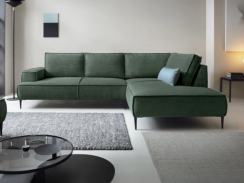 Großes Ecksofa - Ecke rechts - Cord - Tannengrün - GINETO