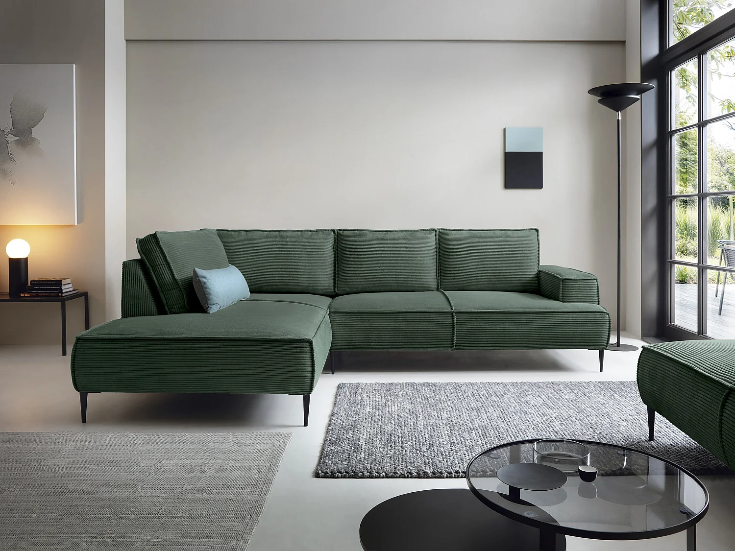 Großes Ecksofa - Ecke links - Cord - Tannengrün - GINETO