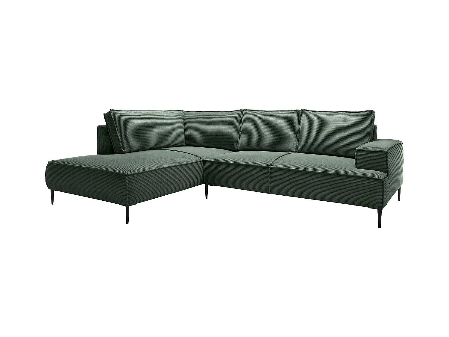 Stor venstre hjørnesofa i ribfløjl i grangrøn GINETO
