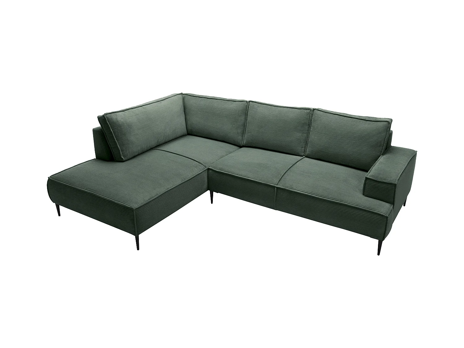 Stor venstre hjørnesofa i ribfløjl i grangrøn GINETO