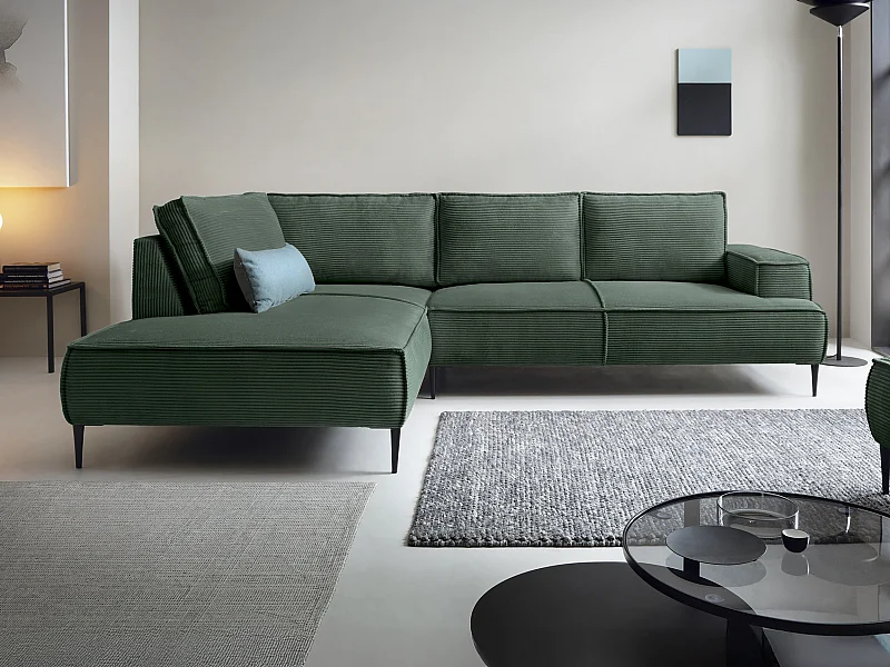 Großes Ecksofa - Ecke links - Cord - Tannengrün - GINETO