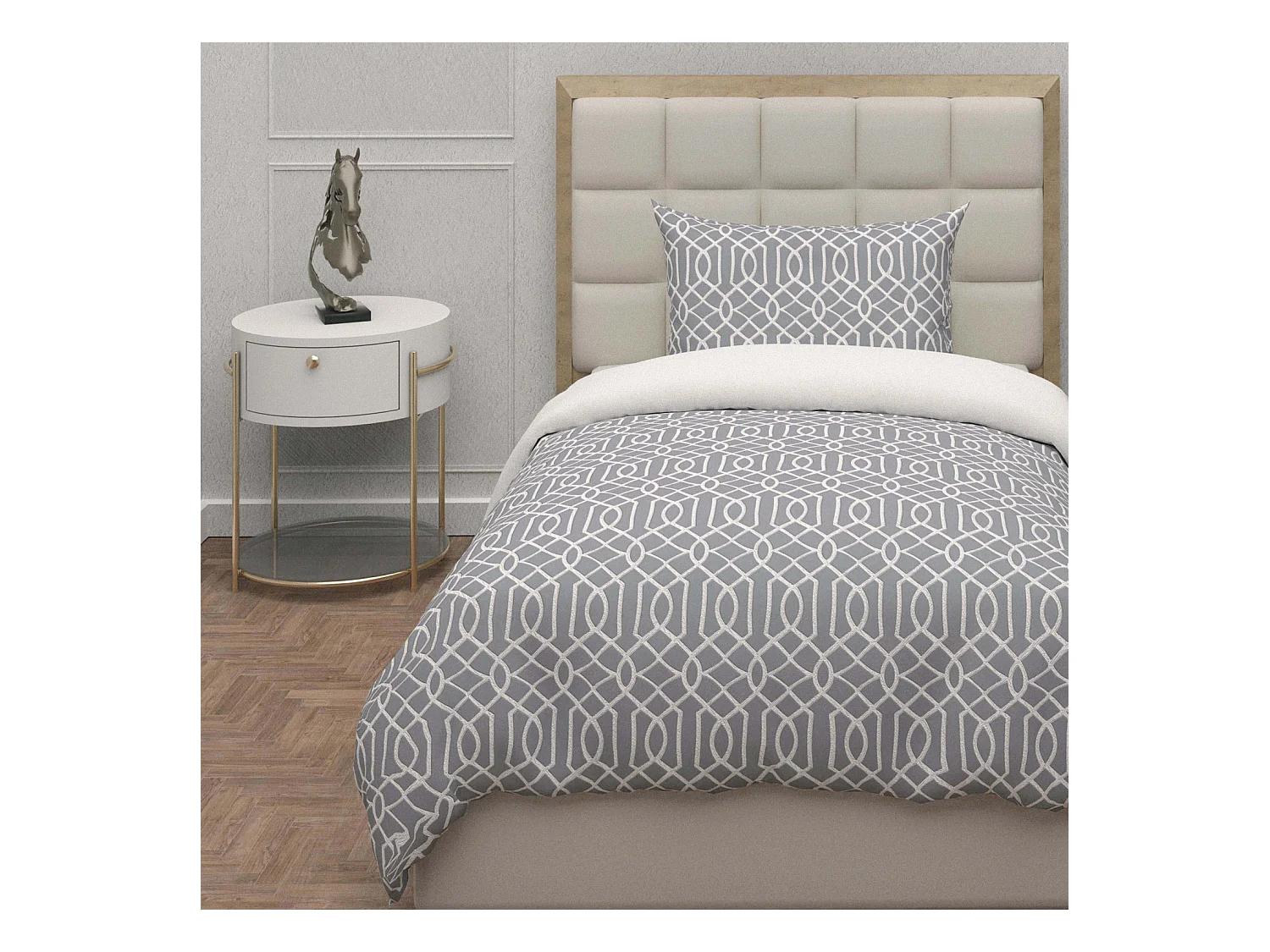 Parure housse de couette 3D microfibre 140x200 cm ANYA gris, par Soleil d'Ocre