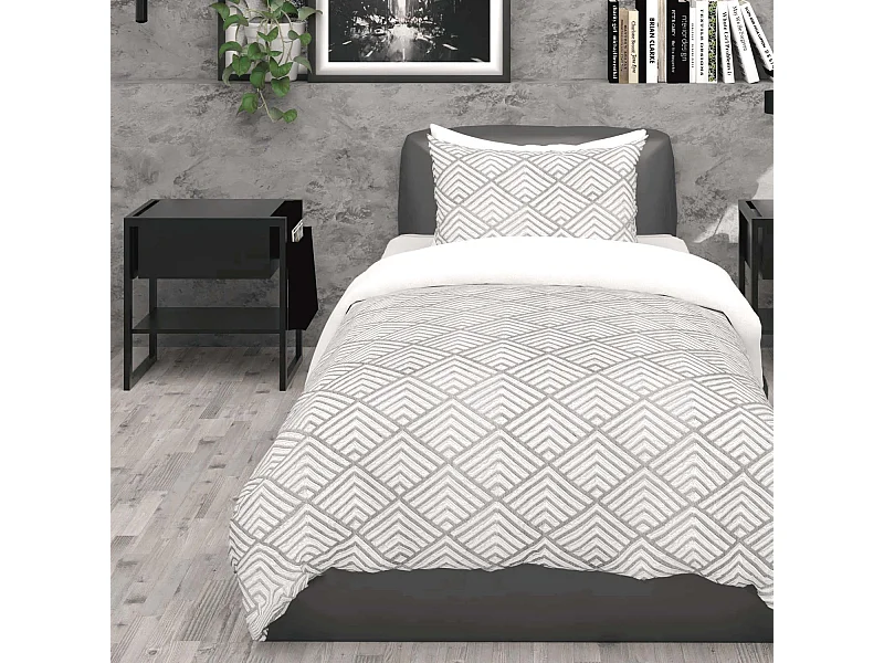 Parure housse de couette 3D microfibre 140x200 cm LAYA gris, par Soleil d'Ocre