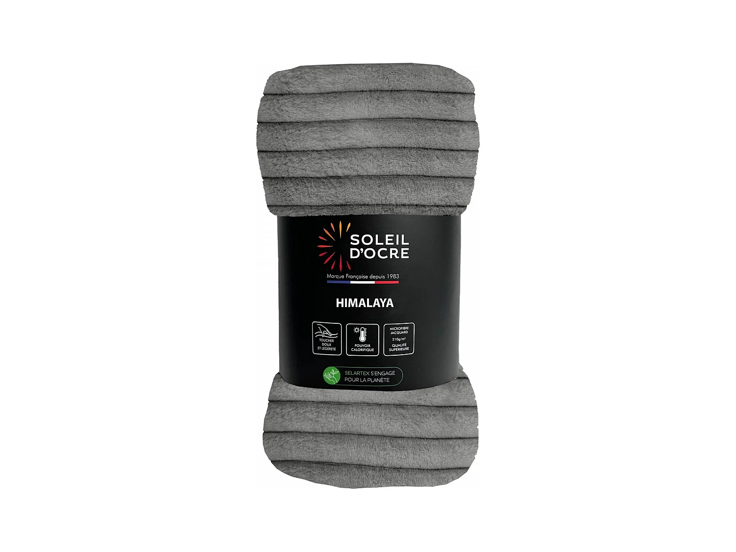 Couvre lit flanelle et velours 220x240 cm HIMALAYA gris, par Soleil d'ocre