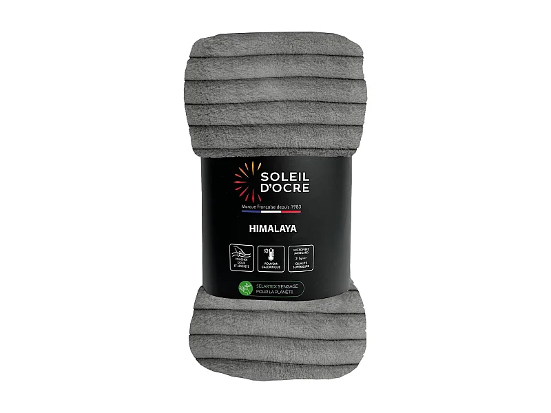 Cubrecama de franela y terciopelo 220x240 cm HIMALAYA gris, por Soleil d'ocre