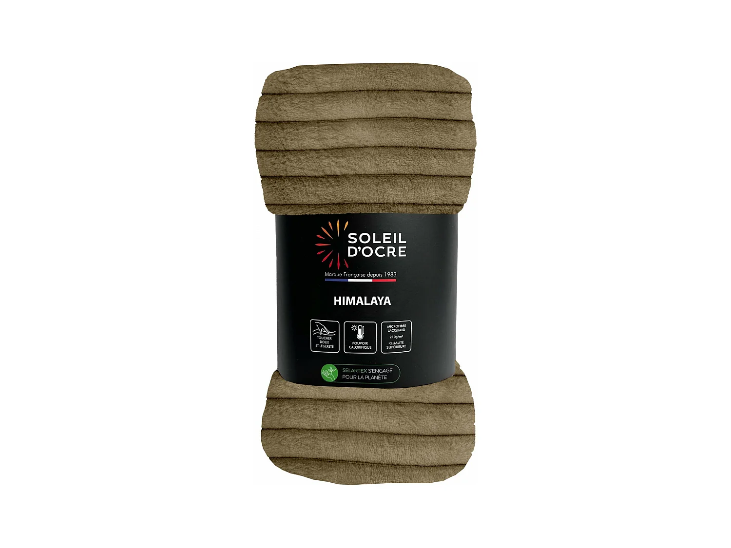 Couvre lit flanelle et velours 220x240 cm HIMALAYA camel, par Soleil d'ocre