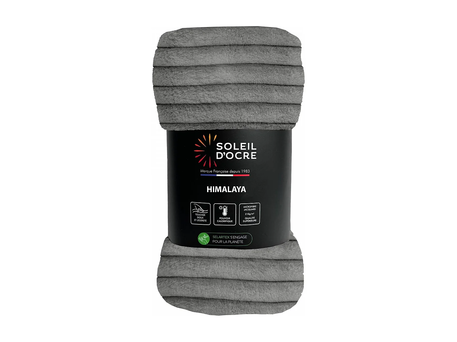 Couvre lit flanelle et velours 180x220 cm HIMALAYA gris, par Soleil d'ocre