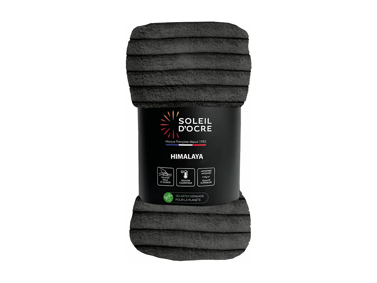 Couvre lit flanelle et velours 180x220 cm HIMALAYA anthracite, par Soleil d'ocre