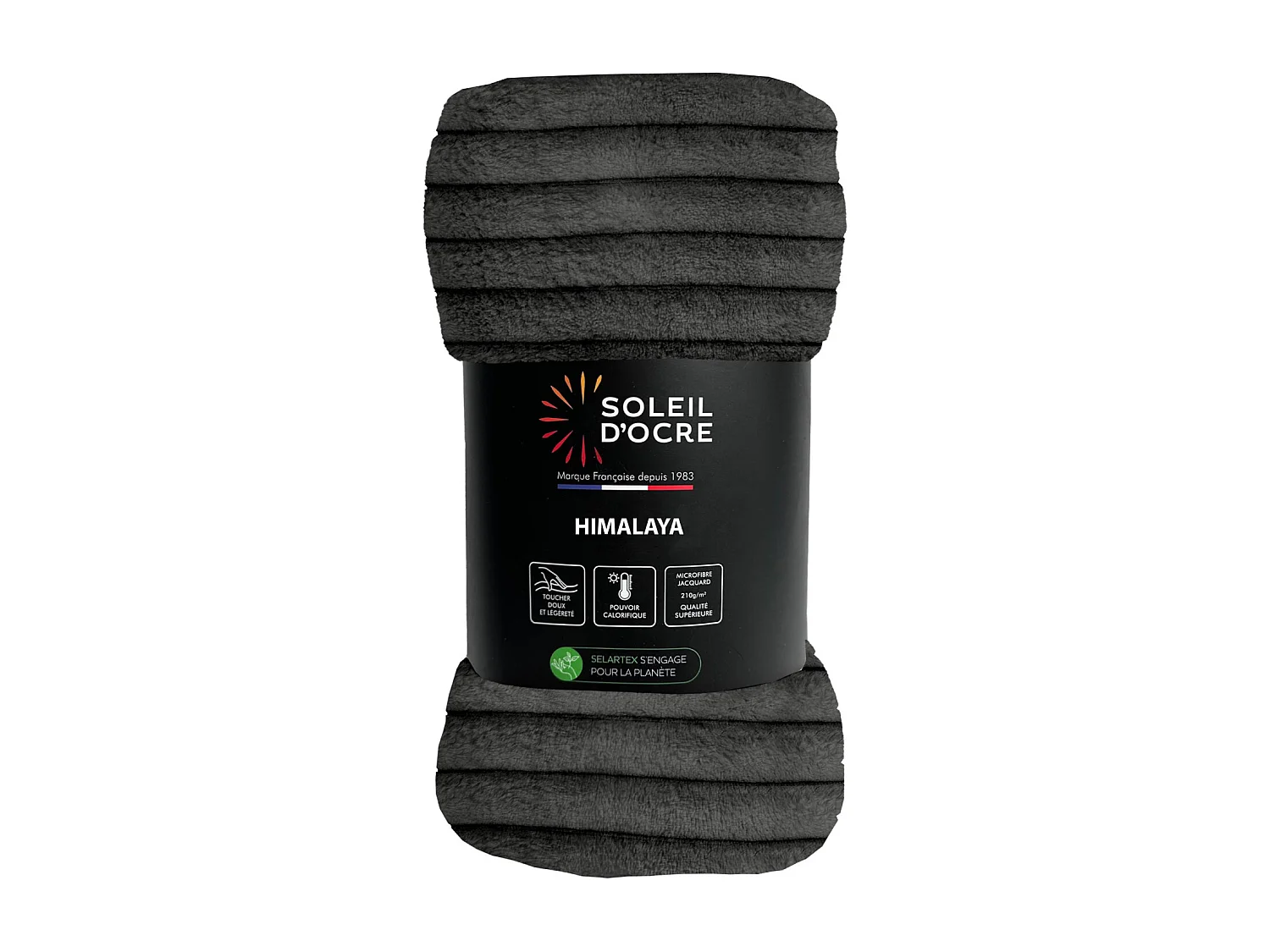 Cubrecama de franela y terciopelo 180x220 cm HIMALAYA antracita, por Soleil d'ocre