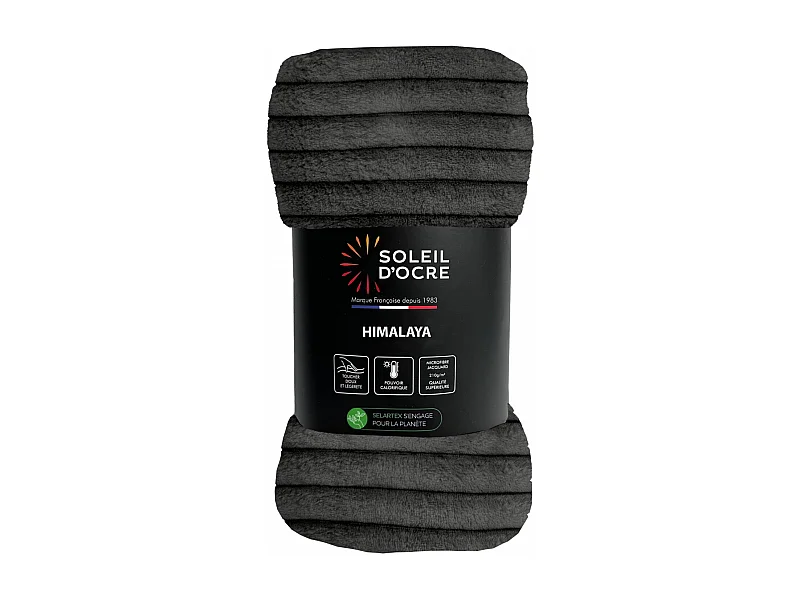 Couvre lit flanelle et velours 180x220 cm HIMALAYA anthracite, par Soleil d'ocre