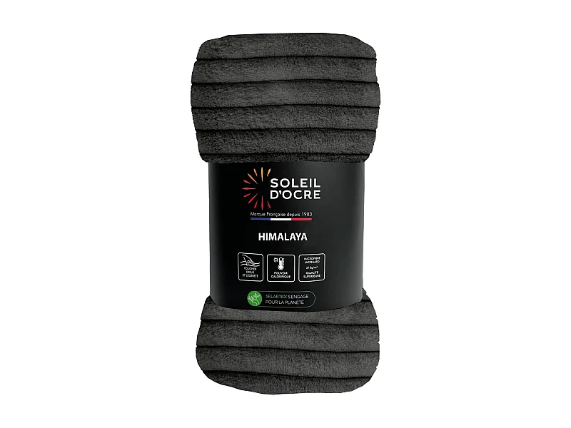 Couvre lit flanelle et velours 180x220 cm HIMALAYA anthracite, par Soleil d'ocre