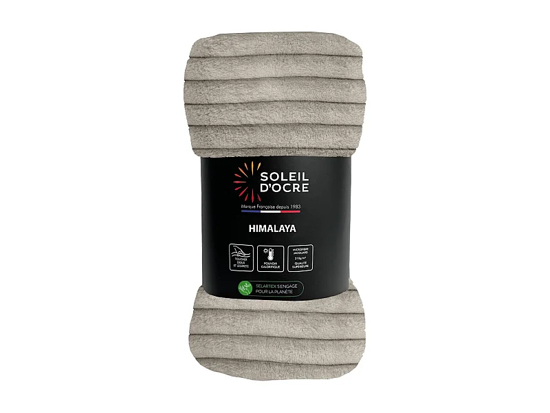 Couvre lit flanelle et velours 180x220 cm HIMALAYA ecru, par Soleil d'ocre