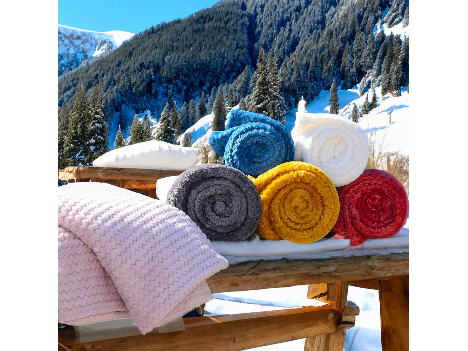 Couverture, plaid 180x220 cm COCOONING moutarde, par Soleil d'ocre