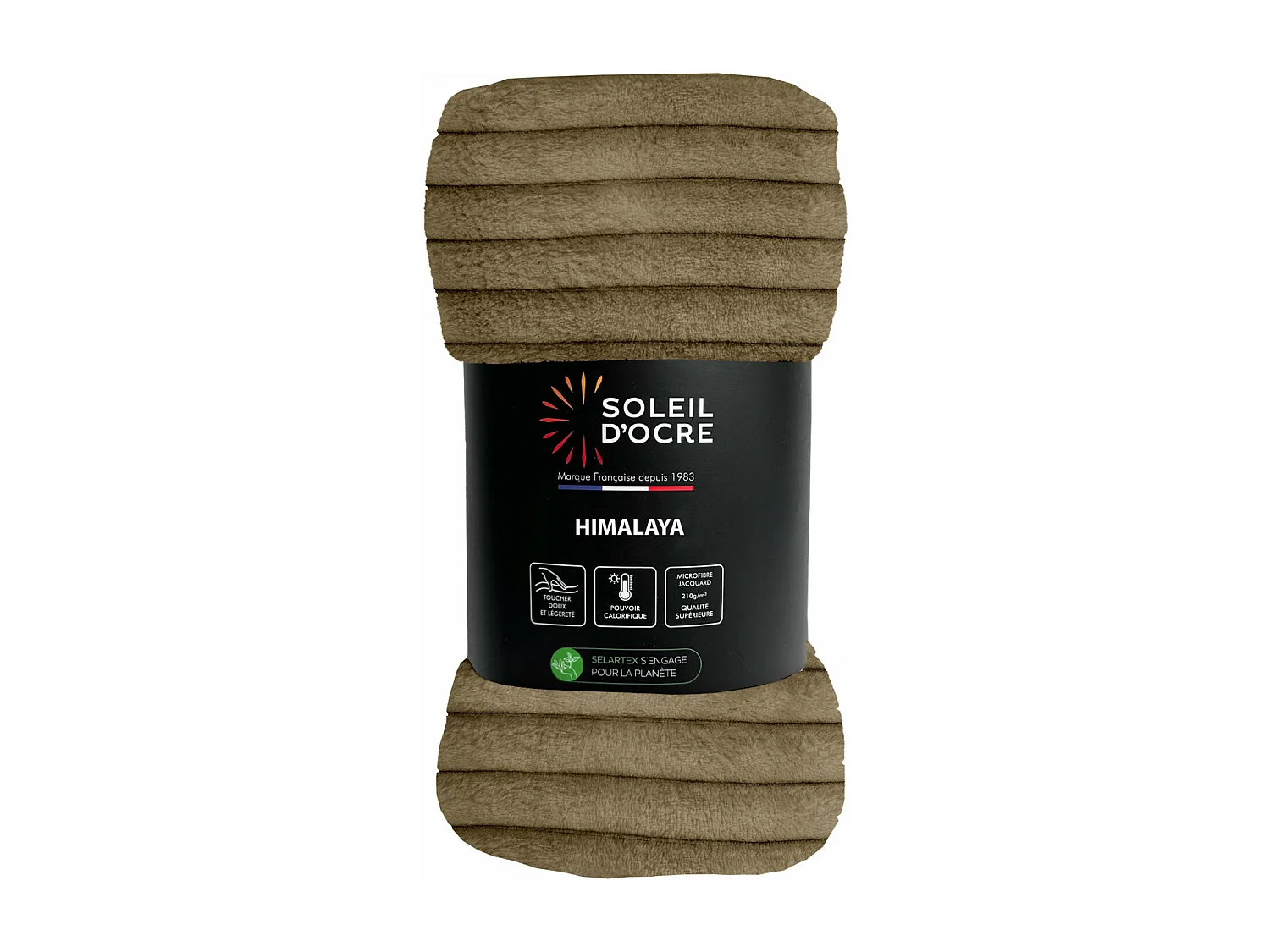 Couvre lit flanelle et velours 180x220 cm HIMALAYA camel, par Soleil d'ocre