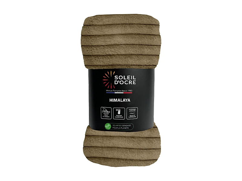 Cubrecama de franela y terciopelo 180x220 cm HIMALAYA camel, por Soleil d'ocre