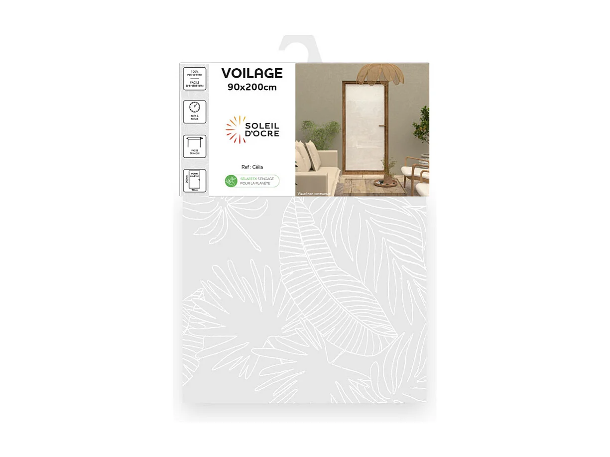 Visillo para puerta ventana 90x200 cm CELIA blanco, por Soleil d'Ocre