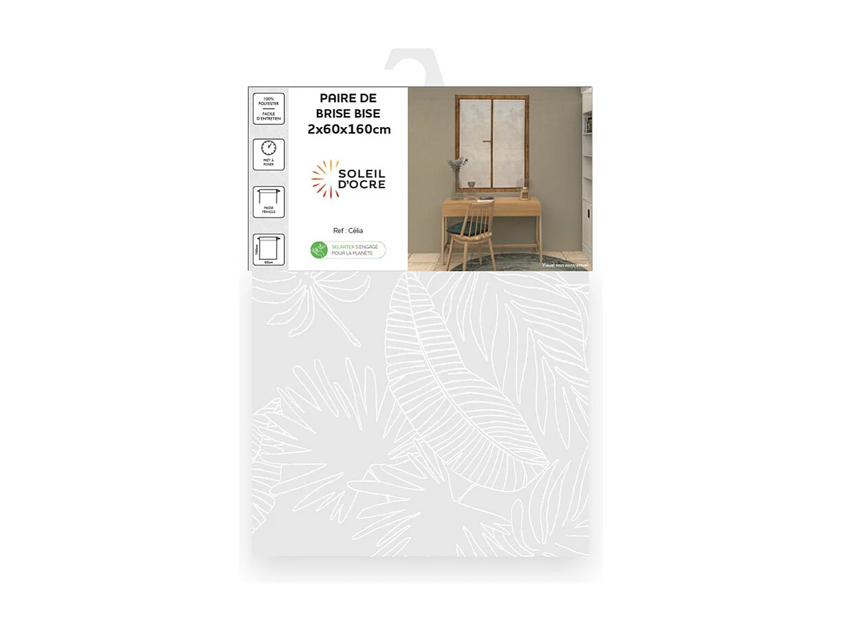 Par de visillos 60x160 cm CELIA blanco, por Soleil d'Ocre