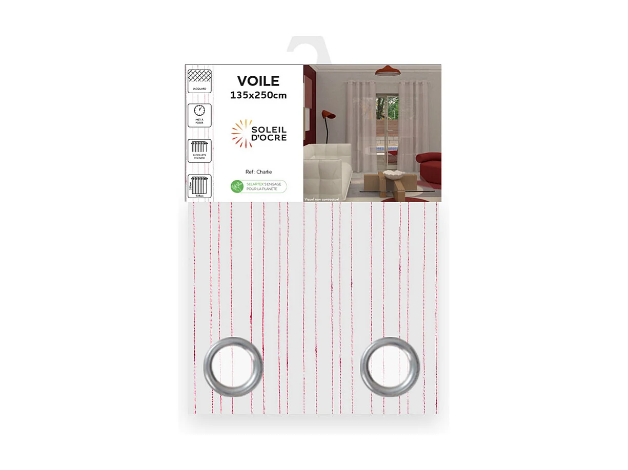 Voile à oeillets 135x250 cm CHARLIE, par Soleil d'Ocre