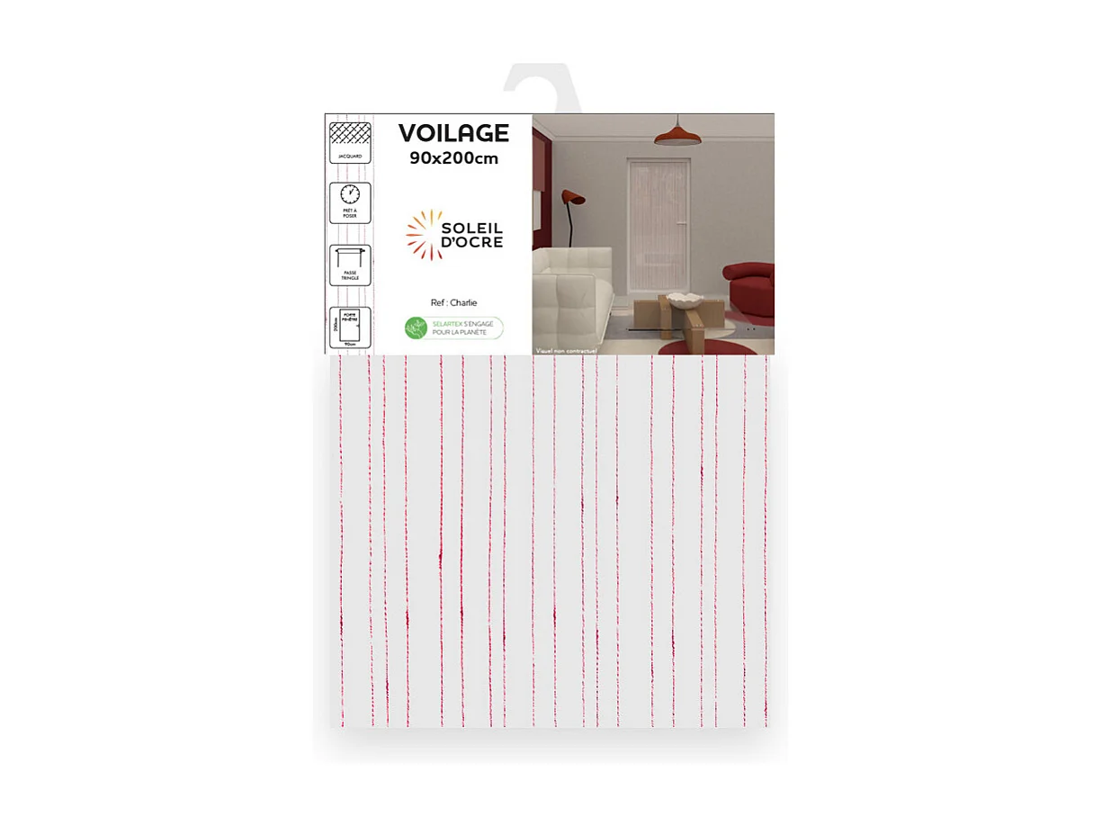 Voilage porte-fenêtre 90x200 cm CHARLIE, par Soleil d'Ocre