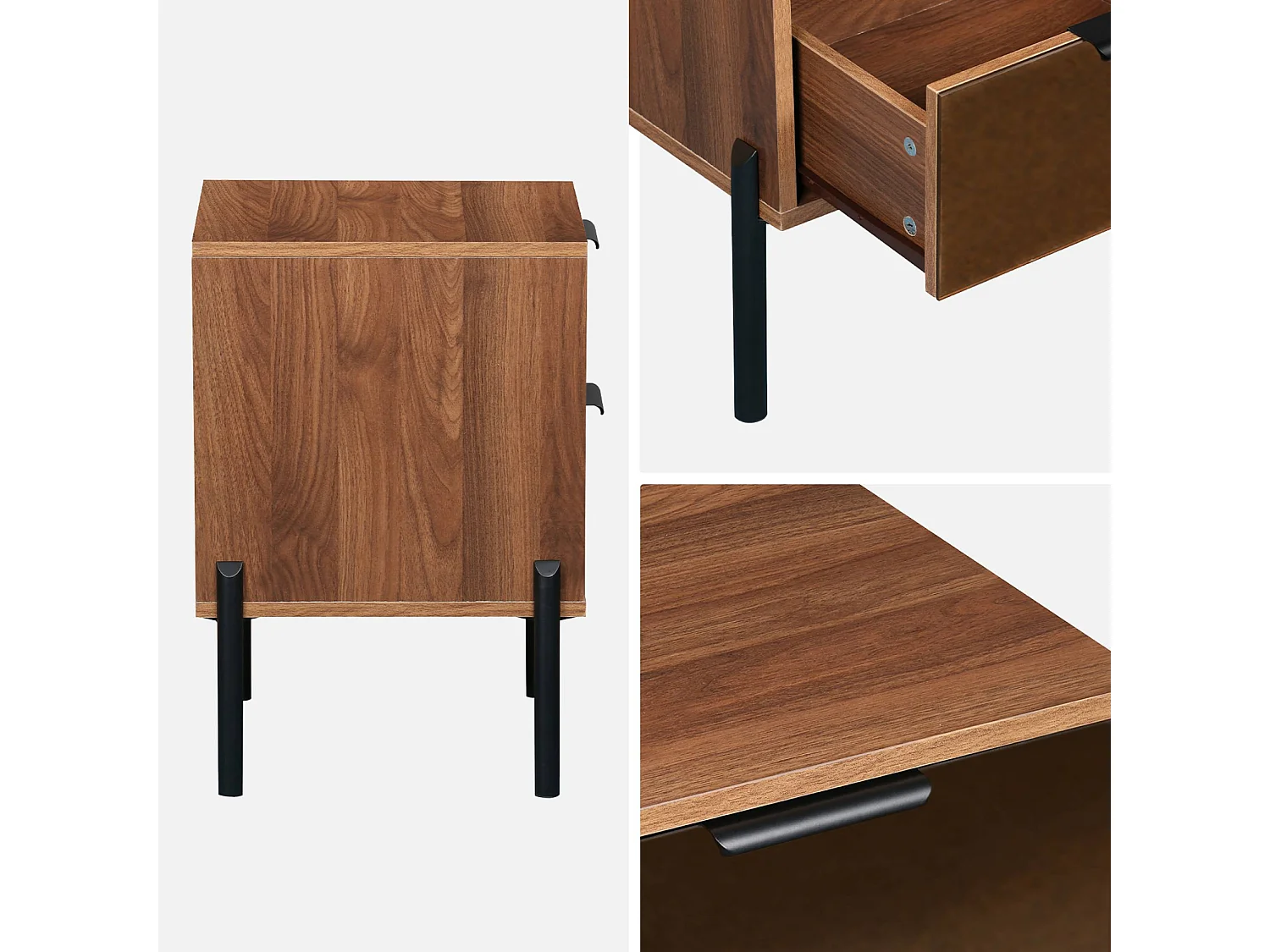 Comodino vintage a 2 cassetti con effetto legno, noce