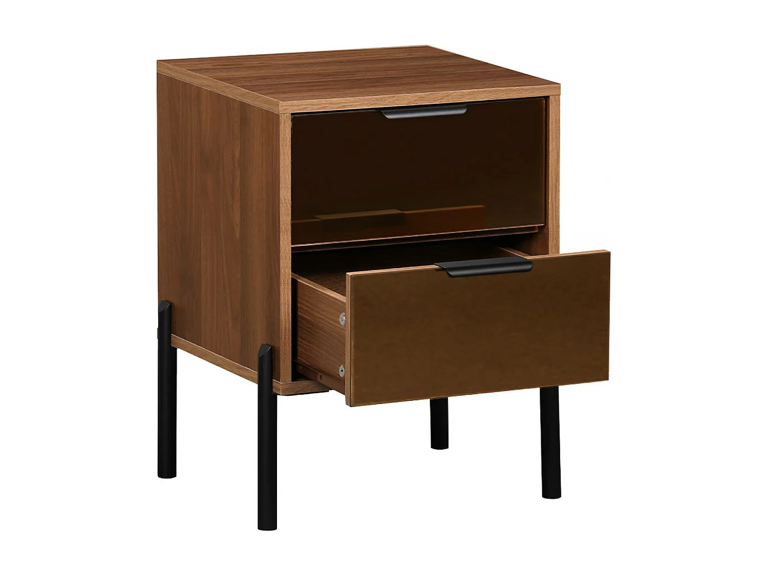 Comodino vintage a 2 cassetti con effetto legno, noce