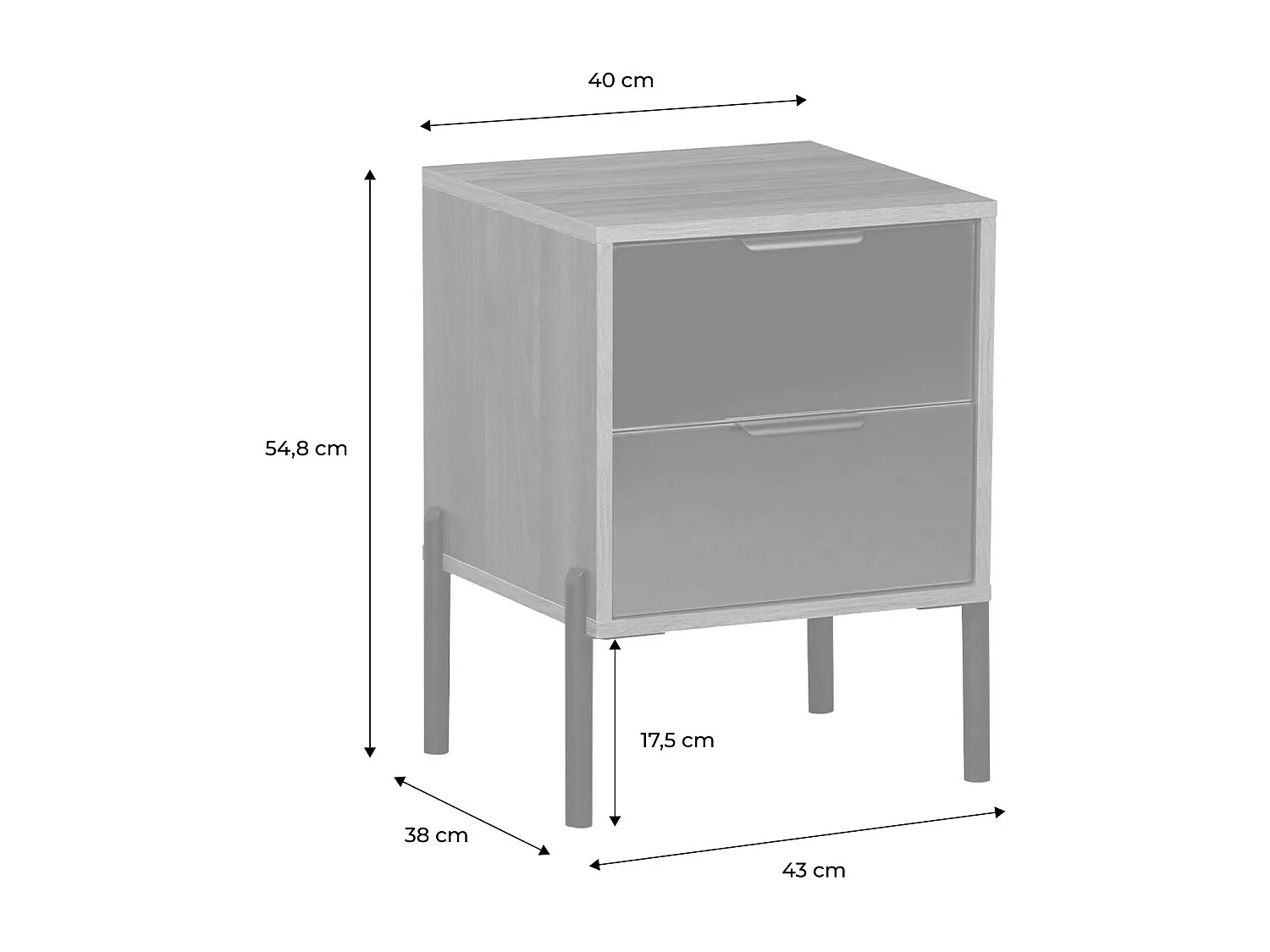 Mesita  de noche vintage de 2 cajones con cristal ahumado nogal