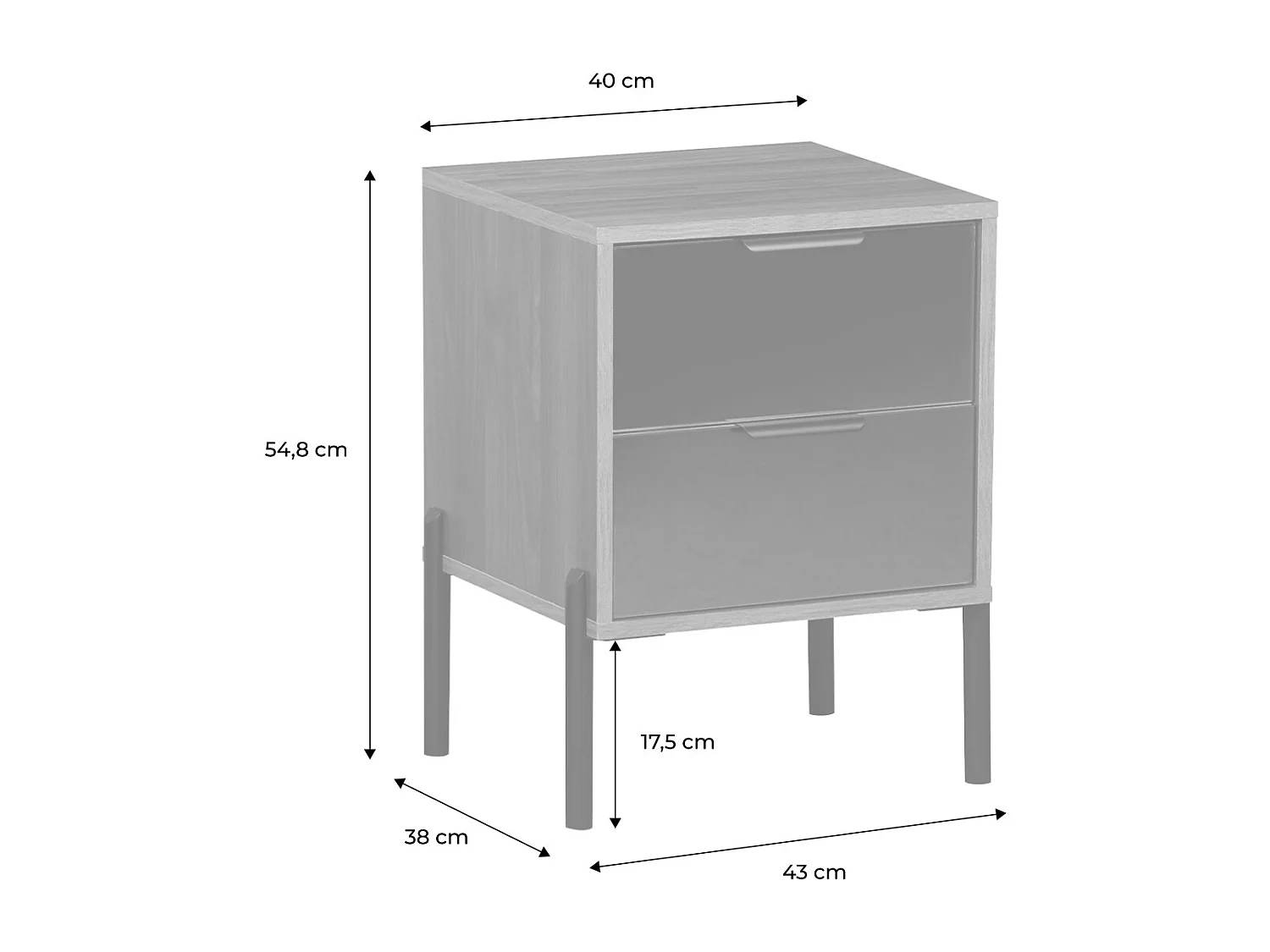 Mesita  de noche vintage de 2 cajones con cristal ahumado nogal