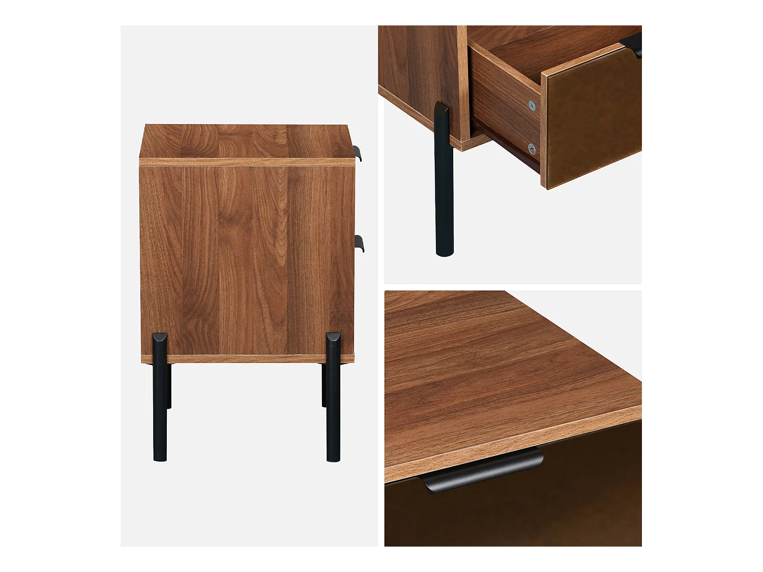 Lot de 2 tables de chevet vintage 2 tiroirs décor bois et vitres fumées. L 43 x P 38 x H 54.8cm