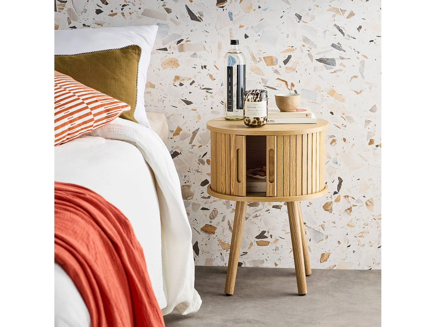 Set 2 comodini scandinavi decorazione legno 2 ante scorrevoli ,