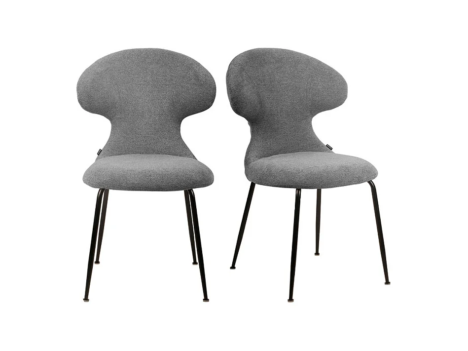 Lot de 2 chaises en tissu doux gris avec pieds en métal noir - GLORIA