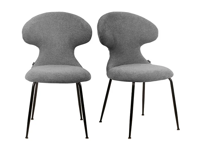 Lot de 2 chaises en tissu doux gris avec pieds en métal noir - GLORIA